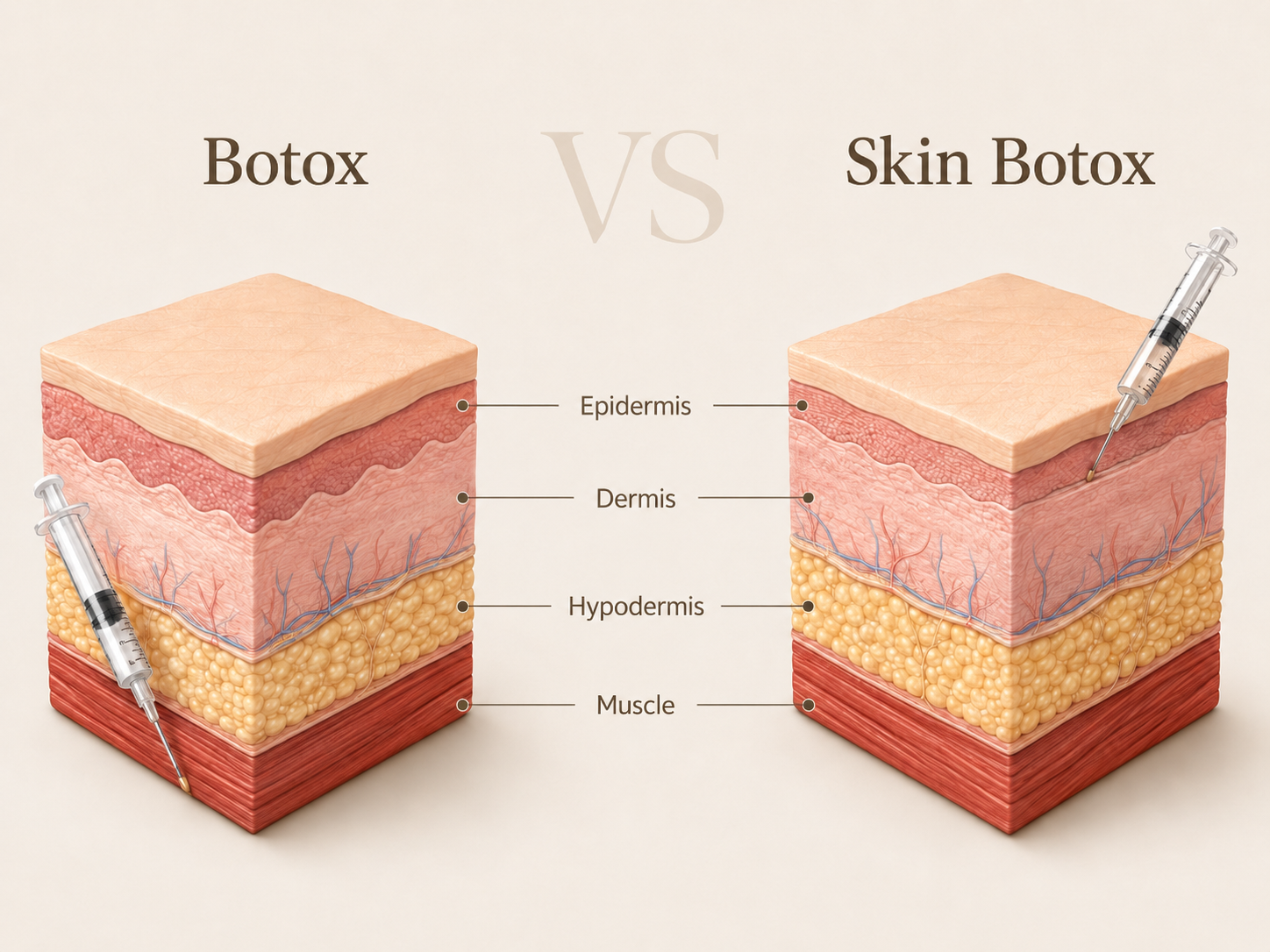 Diagram comparing regular Botox depth versus shallow skin botox injection
